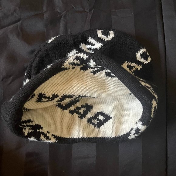 Balenciaga Archtype Allover Logo Beanie Hat in Black and White Camel Hair Wool - Picture 5 of 6